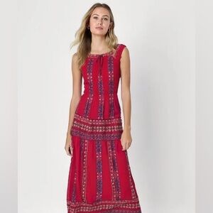 Ana & Kate Maxi Dress Women Medium Elastic Fitted Bodice Red Floral Off Shoulder